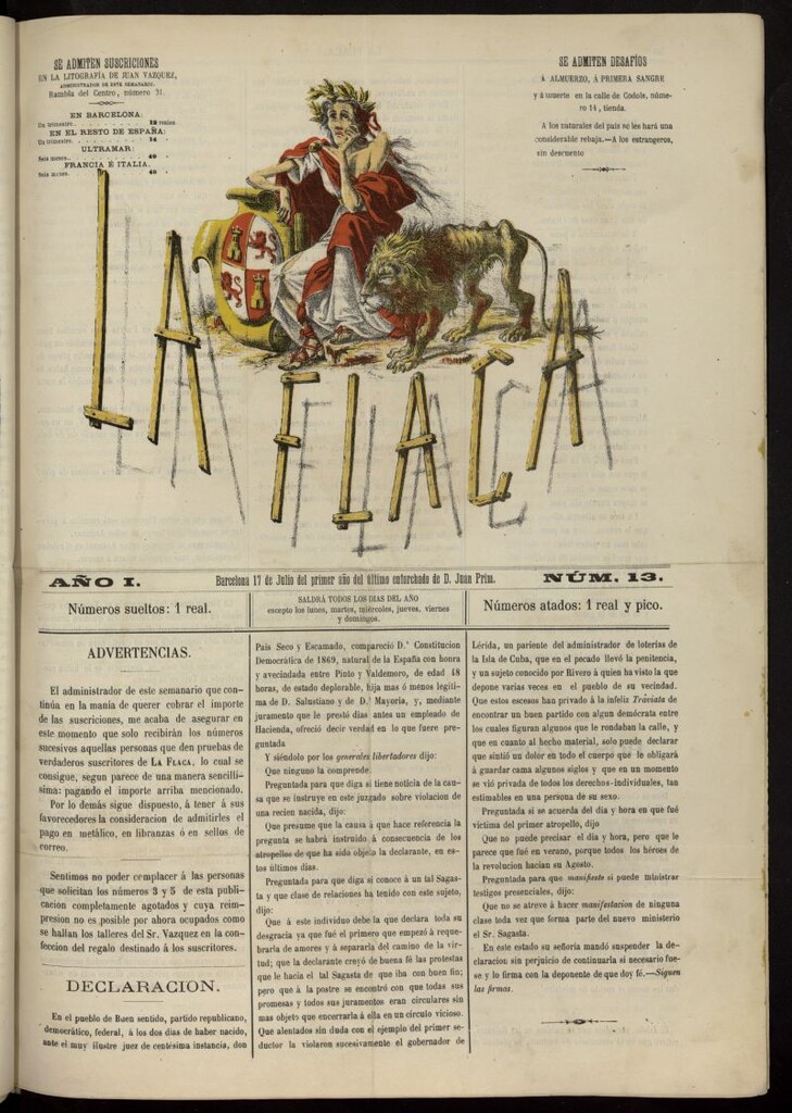 Miniatura de La Flaca del 17 de julio de 1869, nº 13