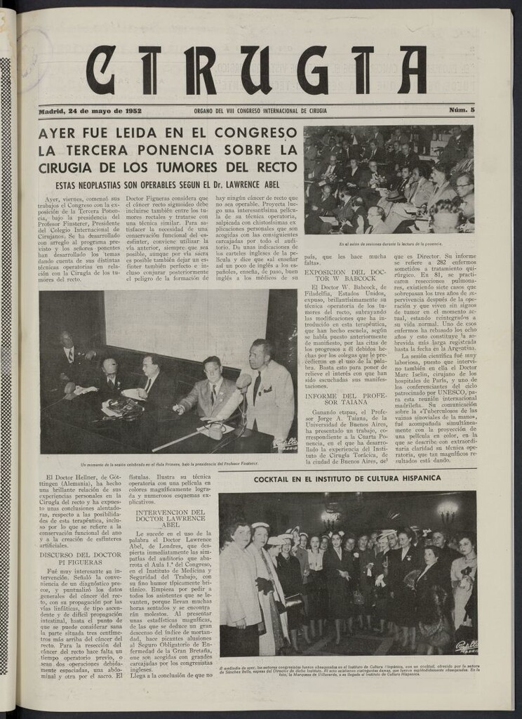 Miniatura de Cirugía: Organo del VIII Congreso Internacional de Cirugía del 24 de mayo de 1952