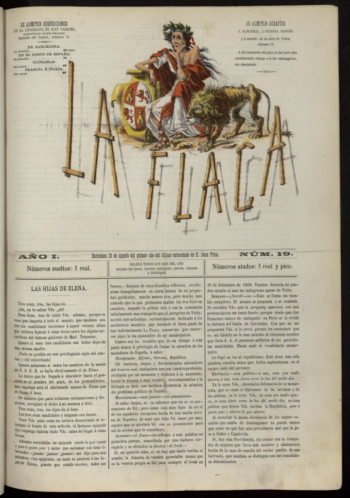 Miniatura de La Flaca del 28 de agosto de 1869, nº 19