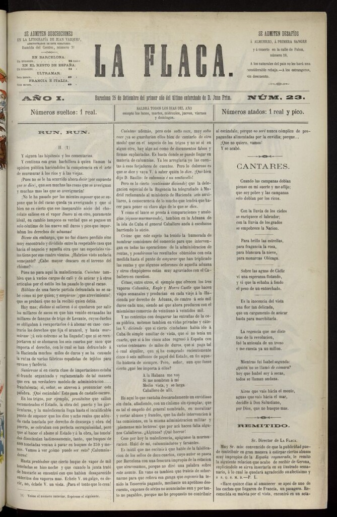 Miniatura de La Flaca del 25 de septiembre de 1869, nº 23