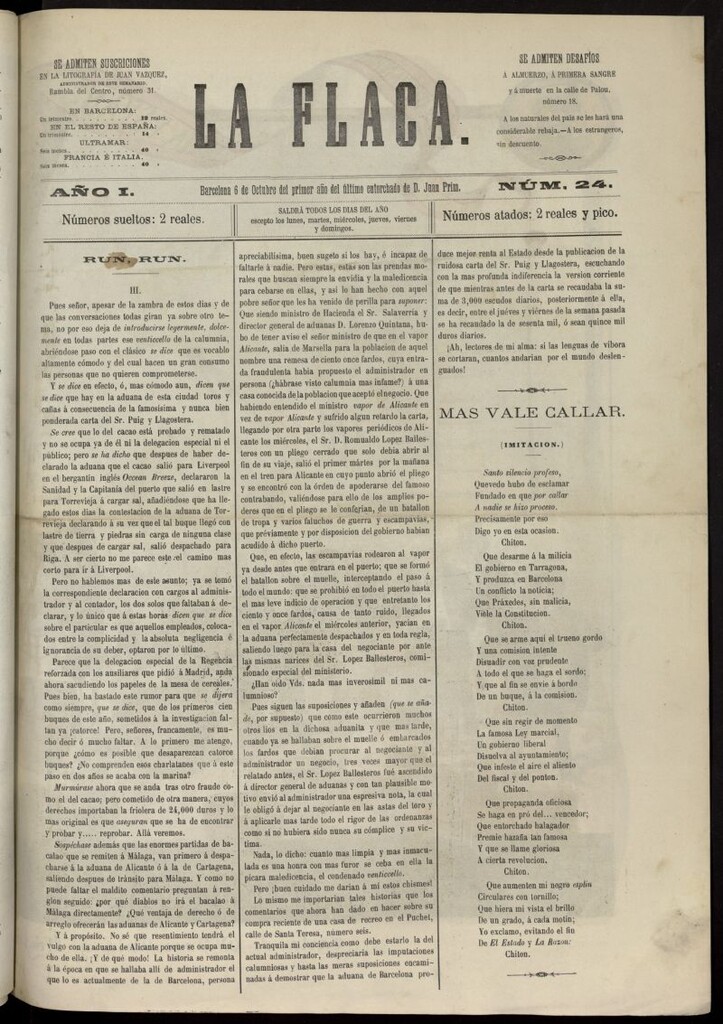 Miniatura de La Flaca del 6 de octubre de 1869, nº 24