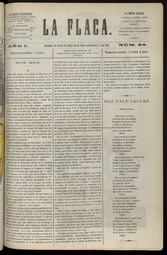Miniatura de La Flaca del 6 de octubre de 1869, nº 24