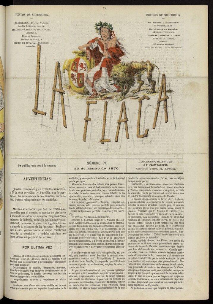 Miniatura de La Flaca del 20 de marzo de 1870, nº 39