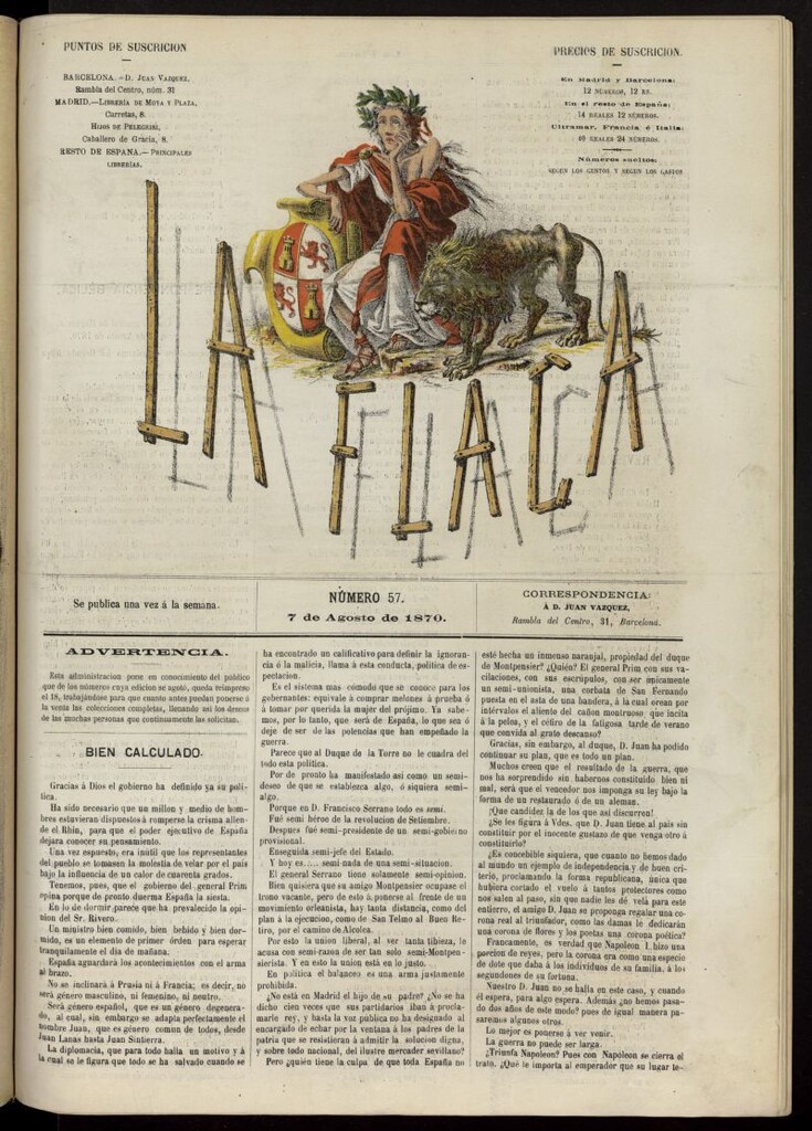 Miniatura de La Flaca del 7 de agosto de 1870, nº 57