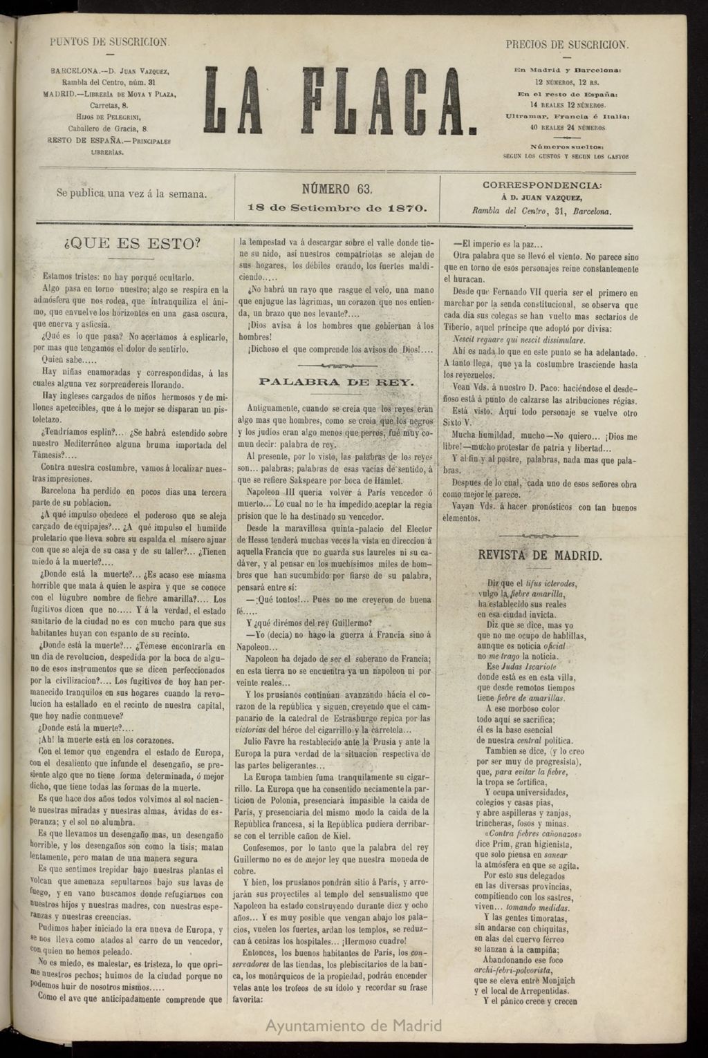 Miniatura de La Flaca del 18 de septiembre de 1870, nº 63