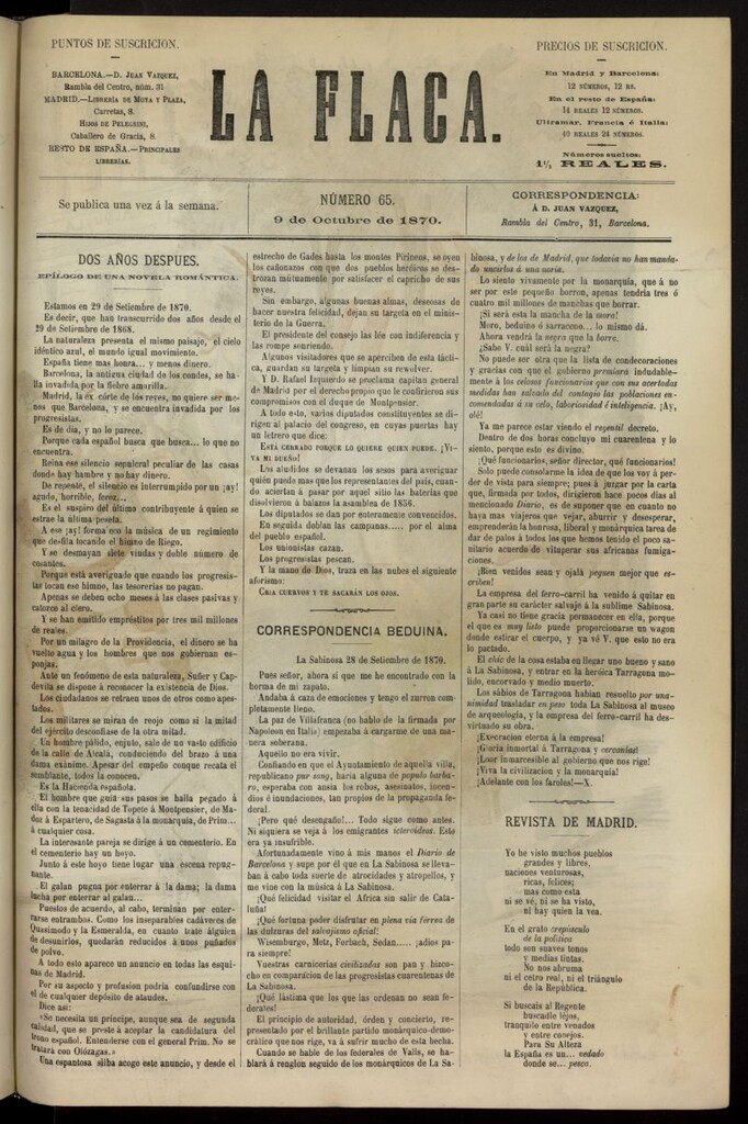 Miniatura de La Flaca del 9 de octubre de 1870, nº 65