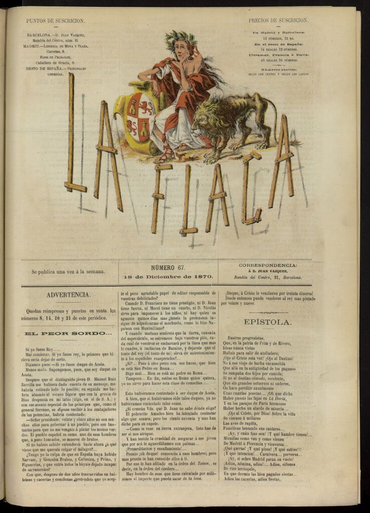 Miniatura de La Flaca del 18 de diciembre de 1870, nº 67