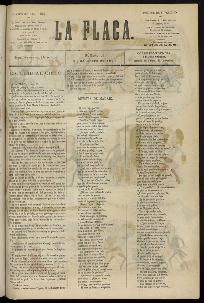 Miniatura de La Flaca del 1 de enero de 1871, nº 69