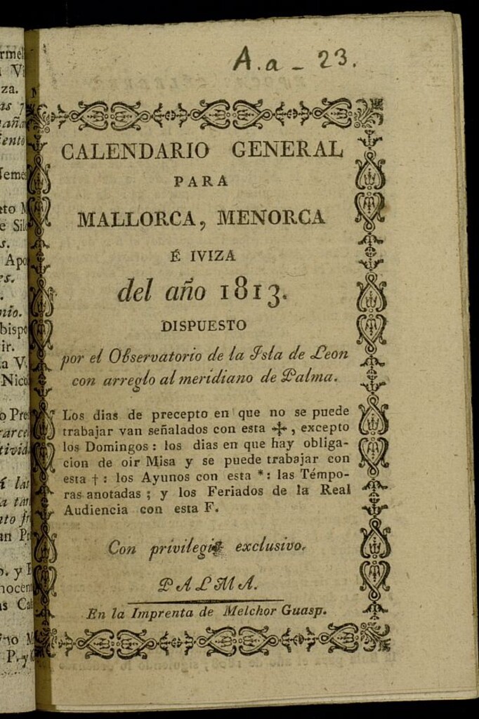 Miniatura de Calendario para Mallorca, Menorca é Iviza[sic] del año de 1813