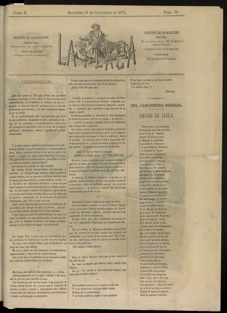 Miniatura de La Flaca del 21 de noviembre de 1872, nº 40