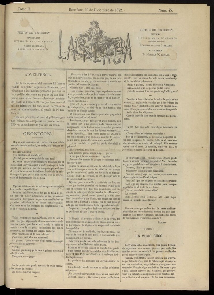 Miniatura de La Flaca del 29 de diciembre de 1872, nº 45
