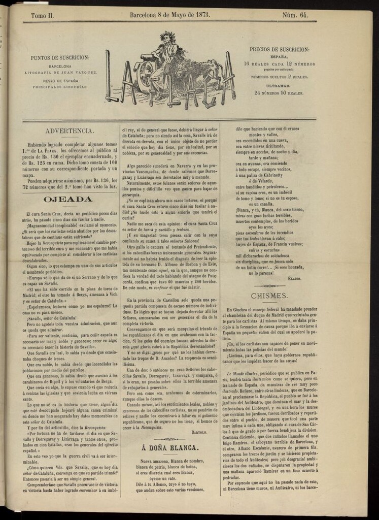 Miniatura de La Flaca del 8 de mayo de 1873, nº 64