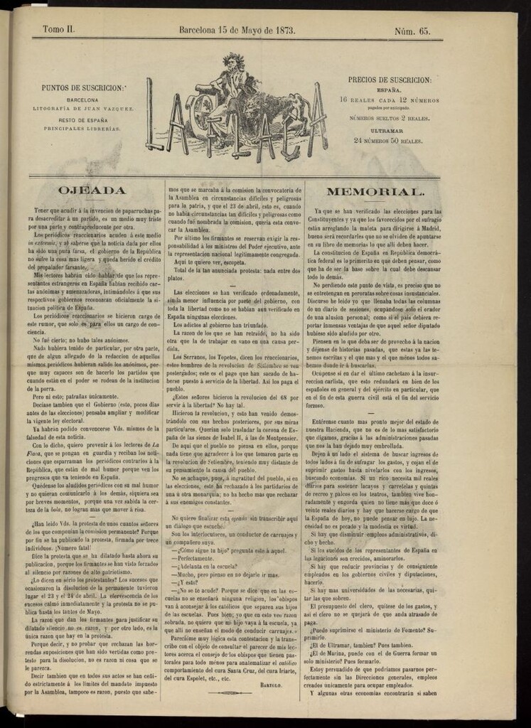 Miniatura de La Flaca del 15 de mayo de 1873, nº 65