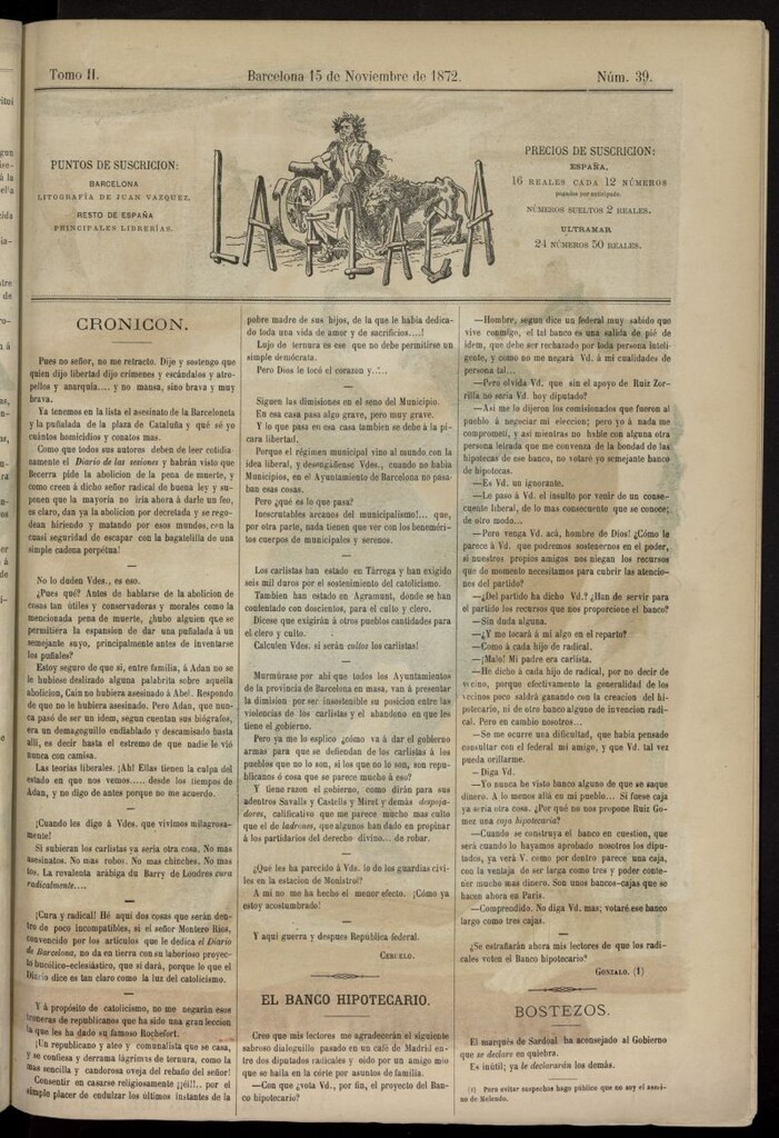 Miniatura de La Flaca del 15 de noviembre de 1872, nº 39