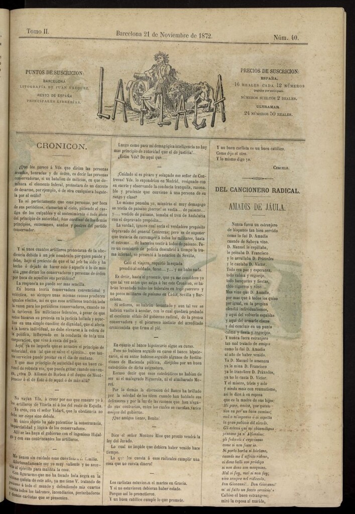 Miniatura de La Flaca del 21 de noviembre de 1872, nº 40