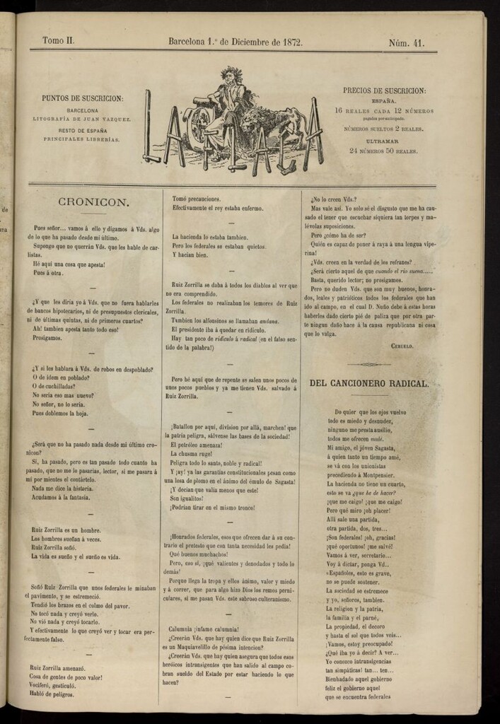 Miniatura de La Flaca del 1 de diciembre de 1872, nº 41