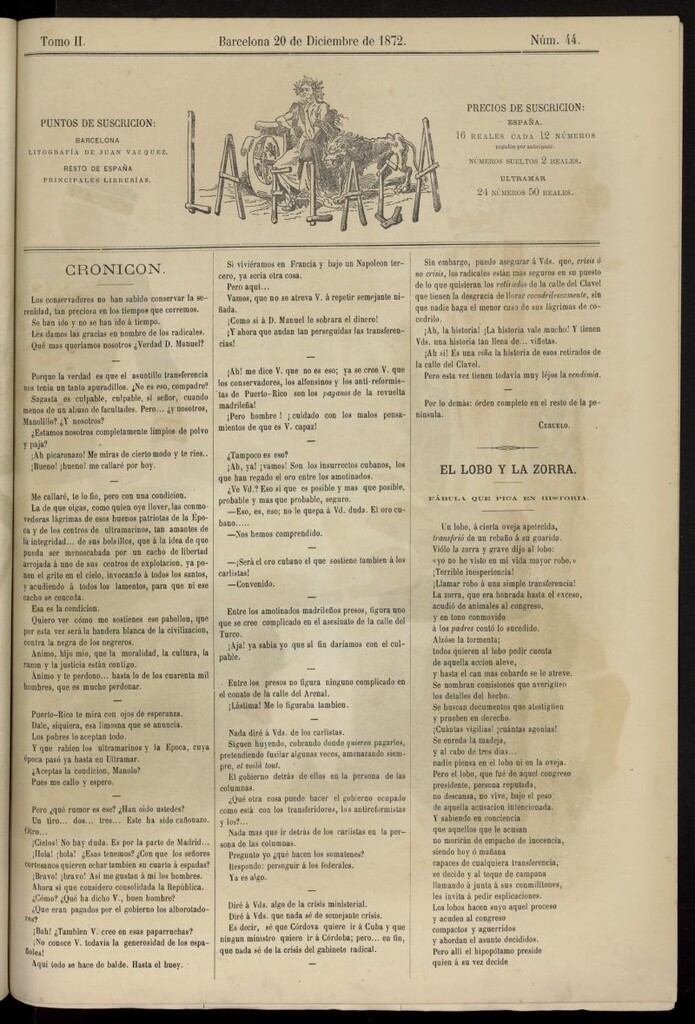 Miniatura de La Flaca del 20 de diciembre de 1872, nº 44