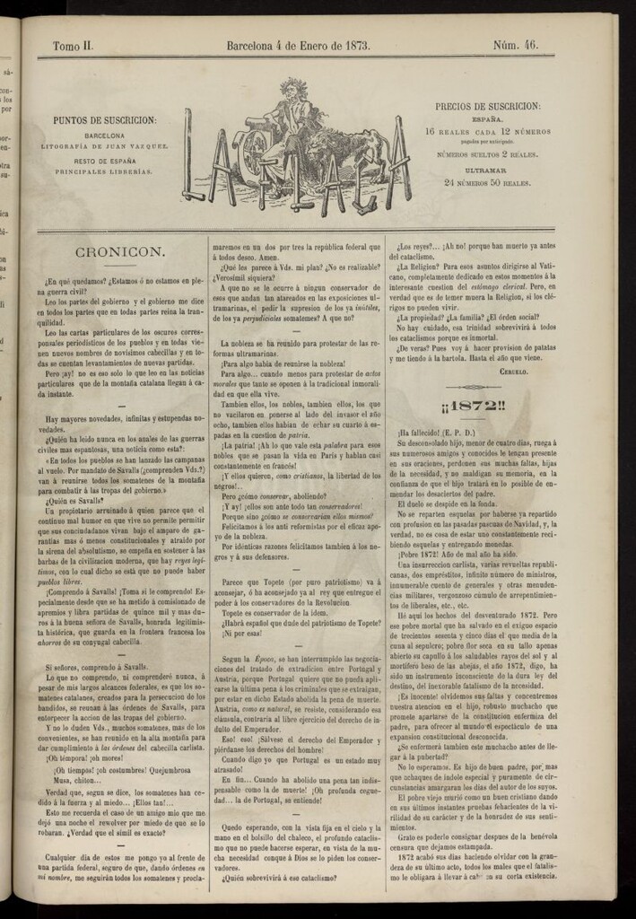 Miniatura de La Flaca del 4 de enero de 1873, nº 46
