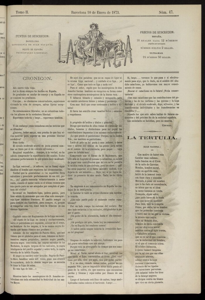 Miniatura de La Flaca del 10 de enero de 1873, nº 47