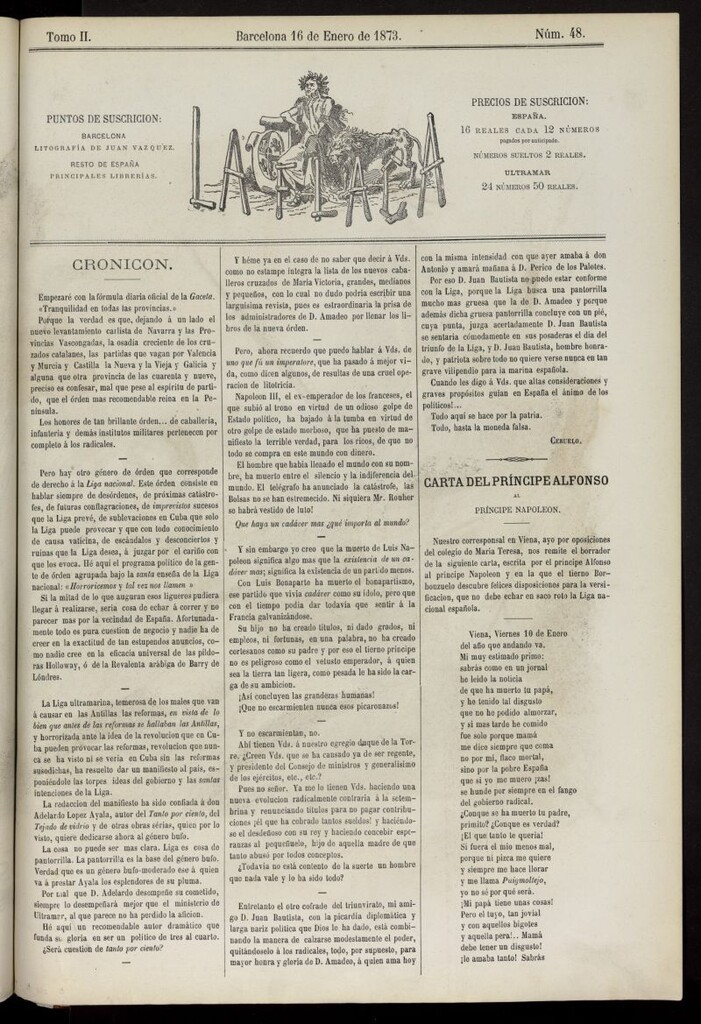 Miniatura de La Flaca del 16 de enero de 1873, nº 48