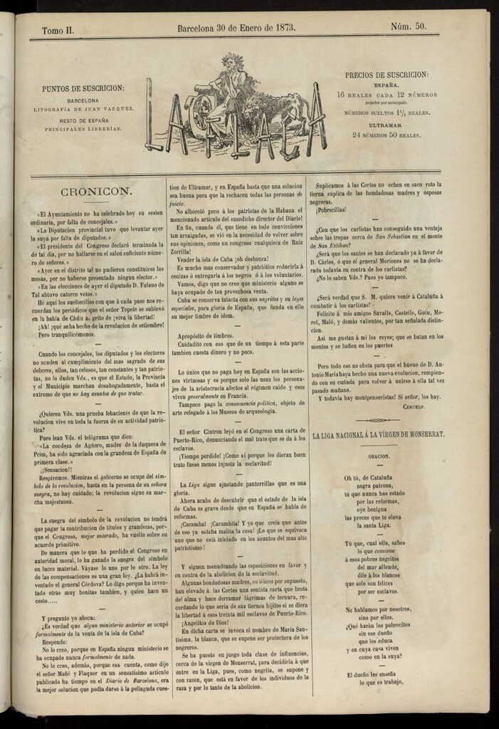Miniatura de La Flaca del 30 de enero de 1873, nº 50