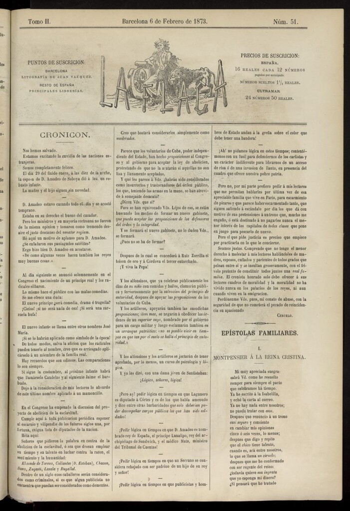 Miniatura de La Flaca del 6 de febrero de 1873, nº 51