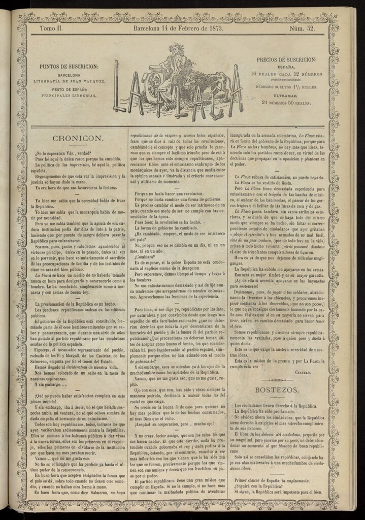 Miniatura de La Flaca del 14 de febrero de 1873, nº 52