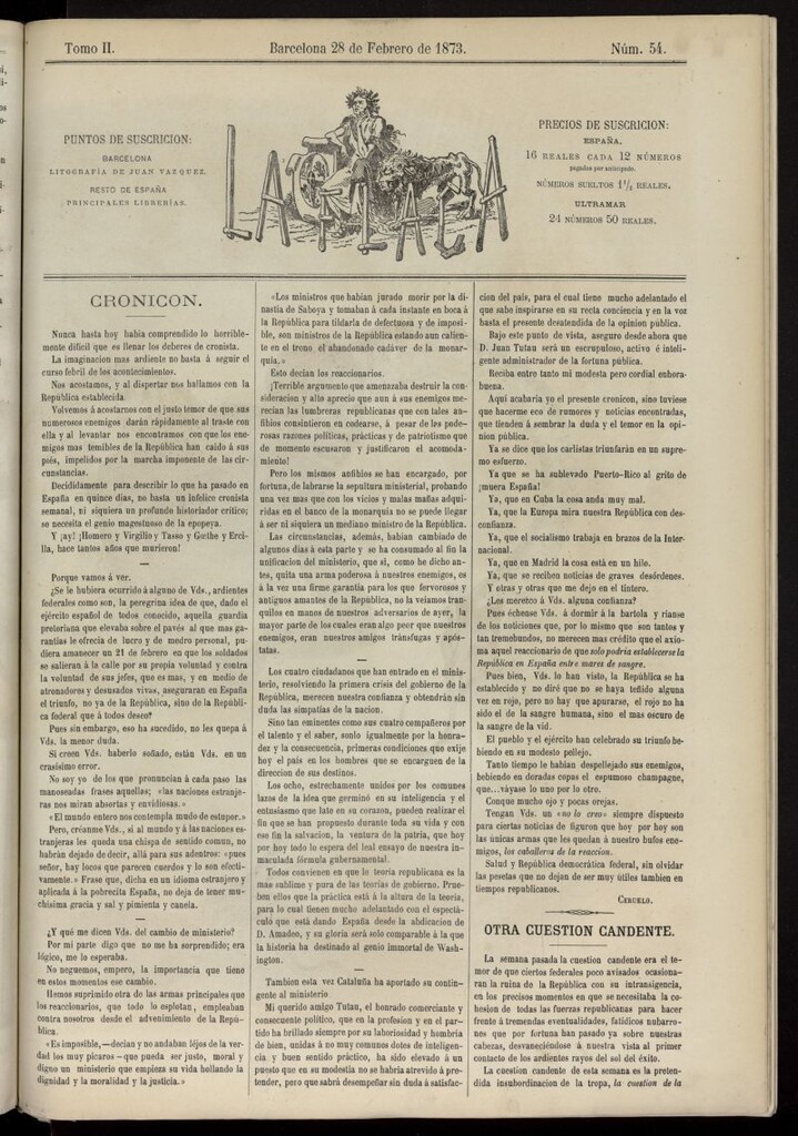 Miniatura de La Flaca del 28 de febrero de 1873, nº 54