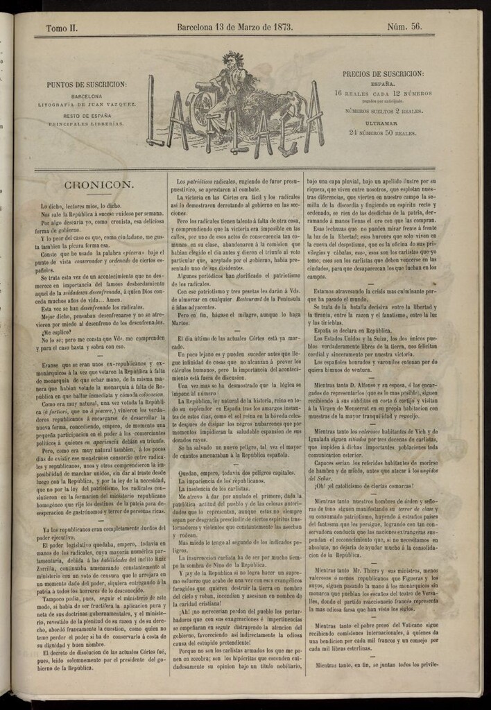 Miniatura de La Flaca del 13 de marzo de 1873, nº 56