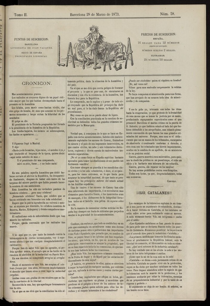 Miniatura de La Flaca del 28 de marzo de 1873, nº 58