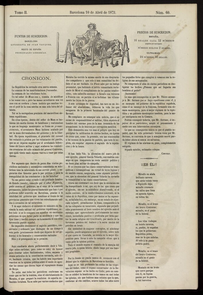 Miniatura de La Flaca del 10 de abril de 1873, nº 60