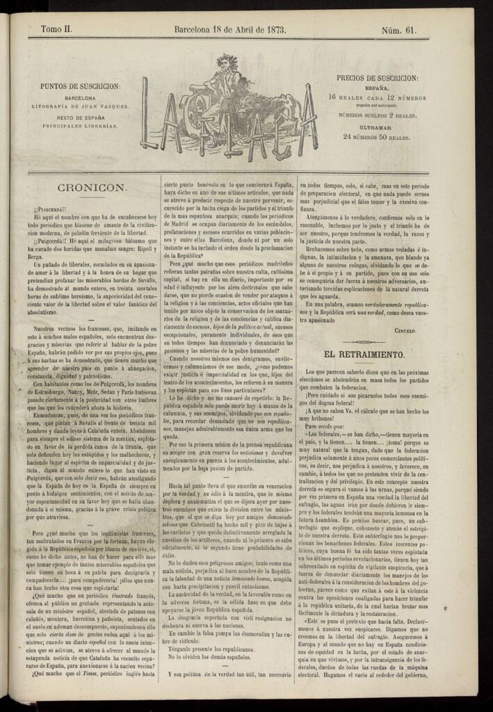 Miniatura de La Flaca del 18 de abril de 1873, nº 61