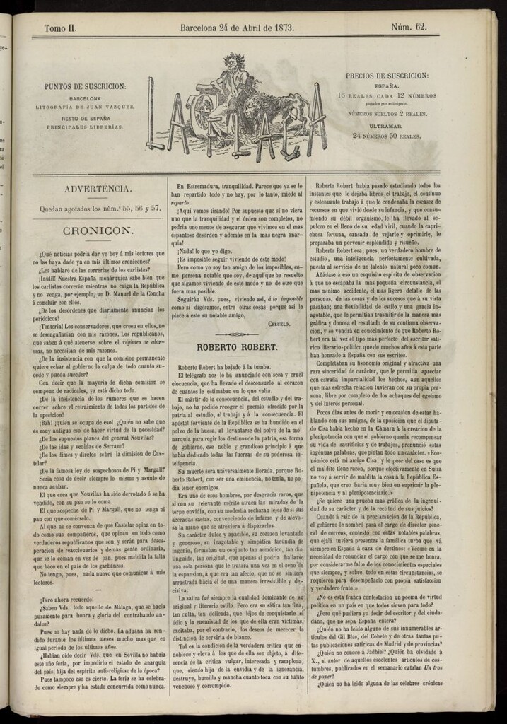 Miniatura de La Flaca del 24 de abril de 1873, nº 62