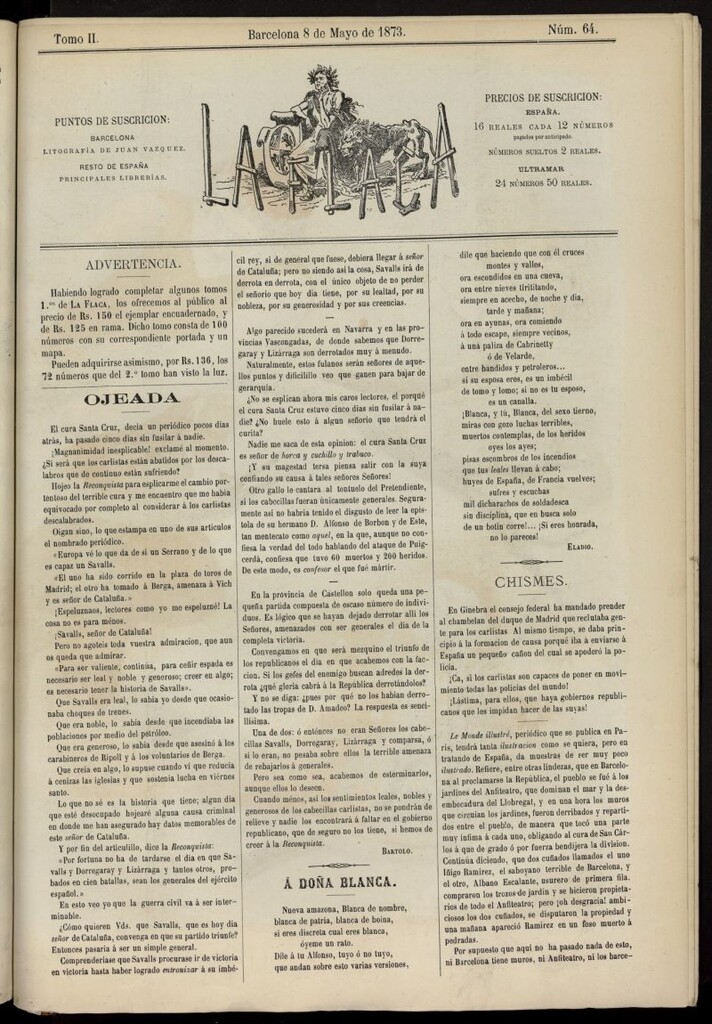 Miniatura de La Flaca del 8 de mayo de 1873, nº 64