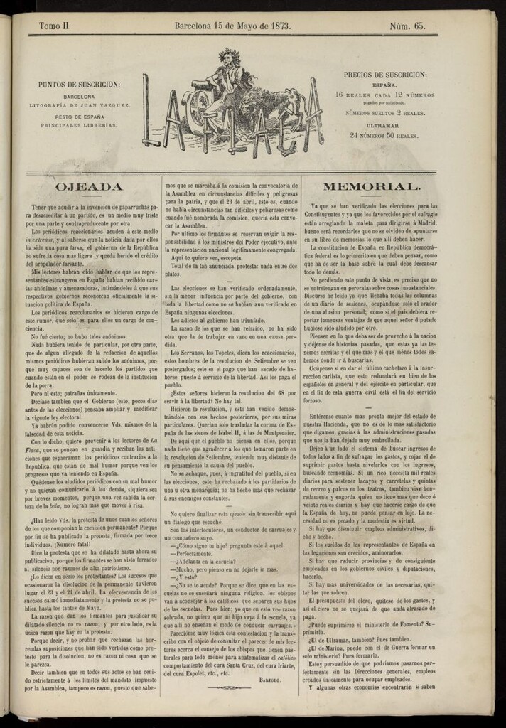 Miniatura de La Flaca del 15 de mayo de 1873, nº 65
