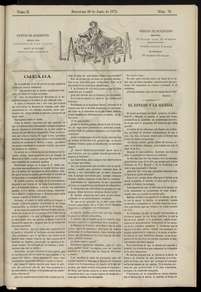 Miniatura de La Flaca del 26 de junio de 1873, nº 70