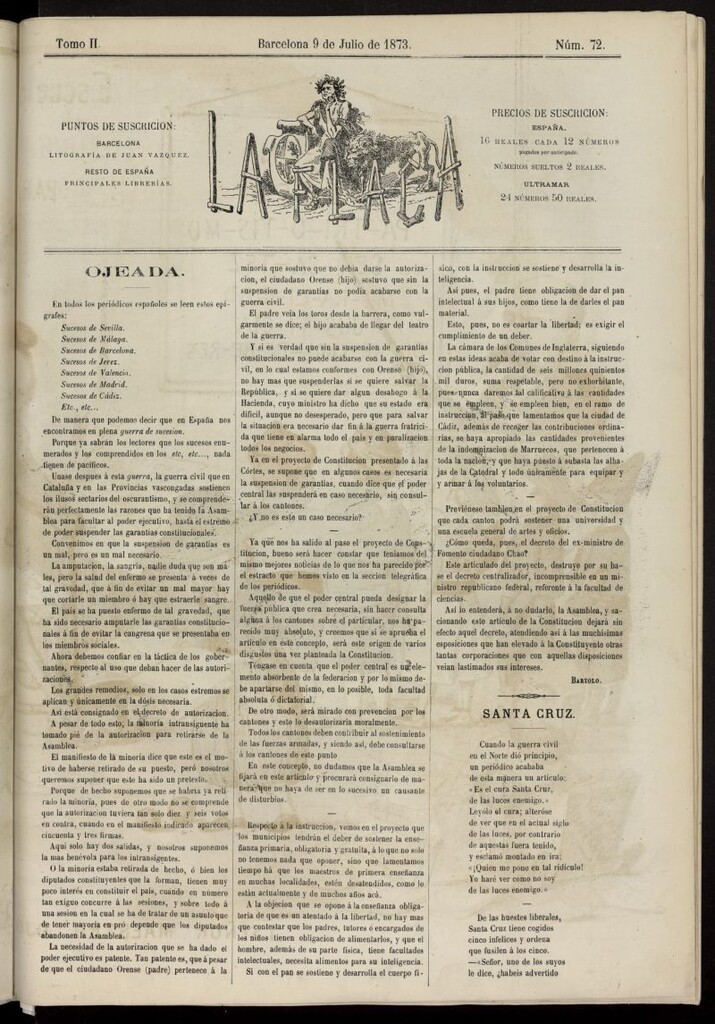 Miniatura de La Flaca del 9 de julio de 1873, nº 72