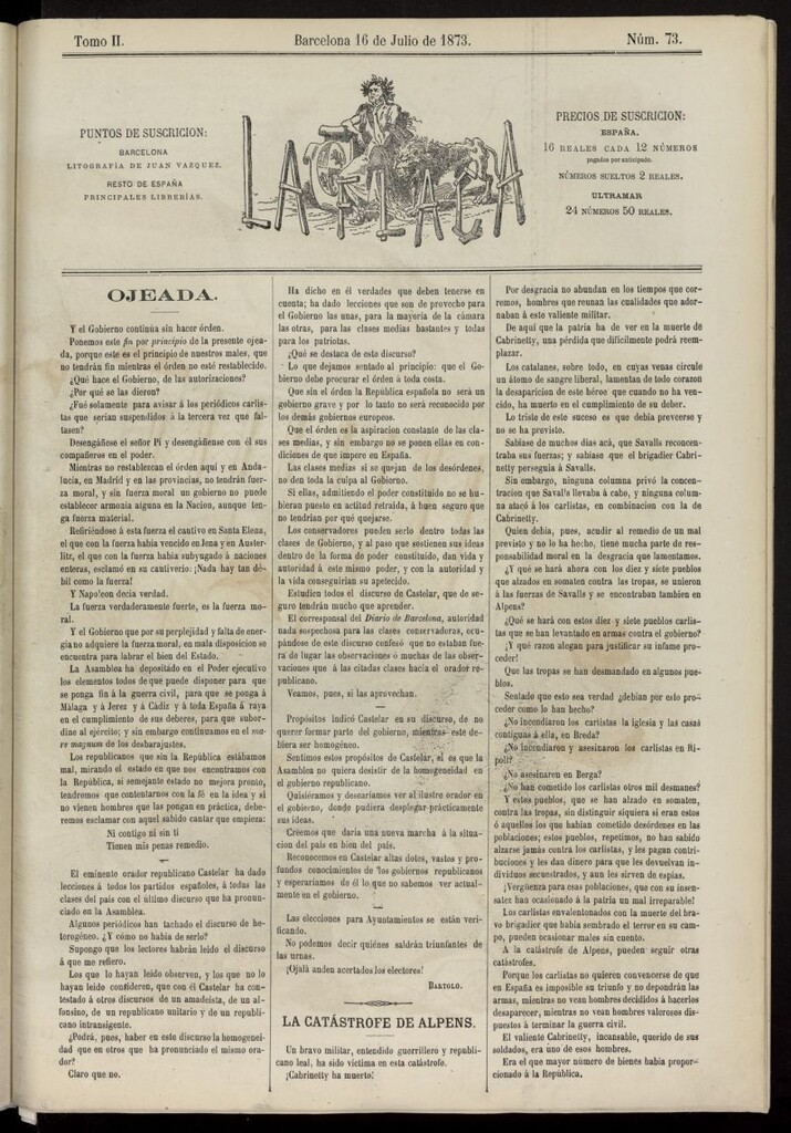 Miniatura de La Flaca del 16 de julio de 1873, nº 73