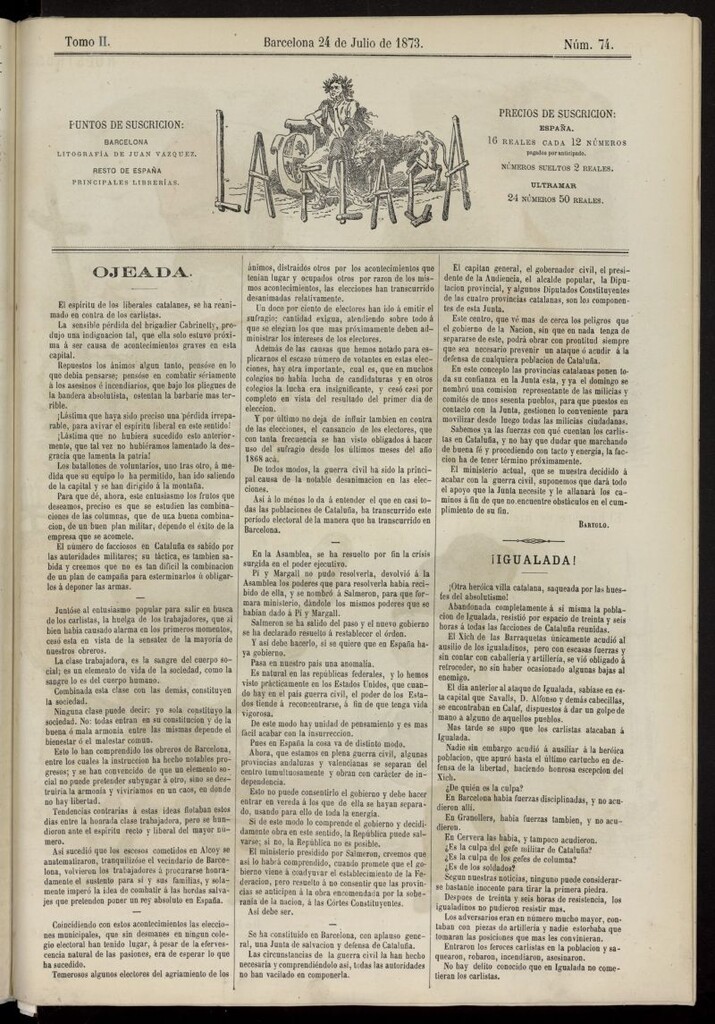Miniatura de La Flaca del 24 de julio de 1873, nº 74