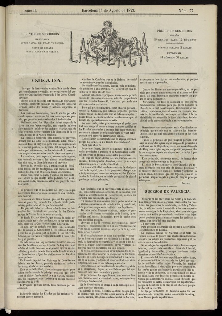 Miniatura de La Flaca del 14 de agosto de 1873, nº 77
