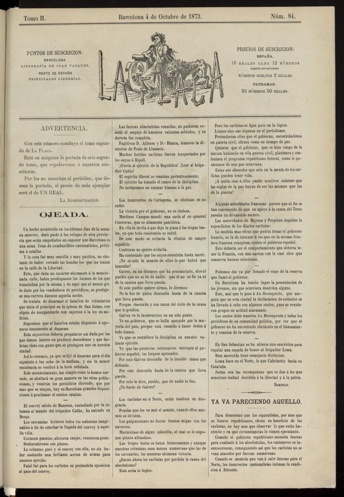 Miniatura de La Flaca del 4 de octubre de 1873, nº 84