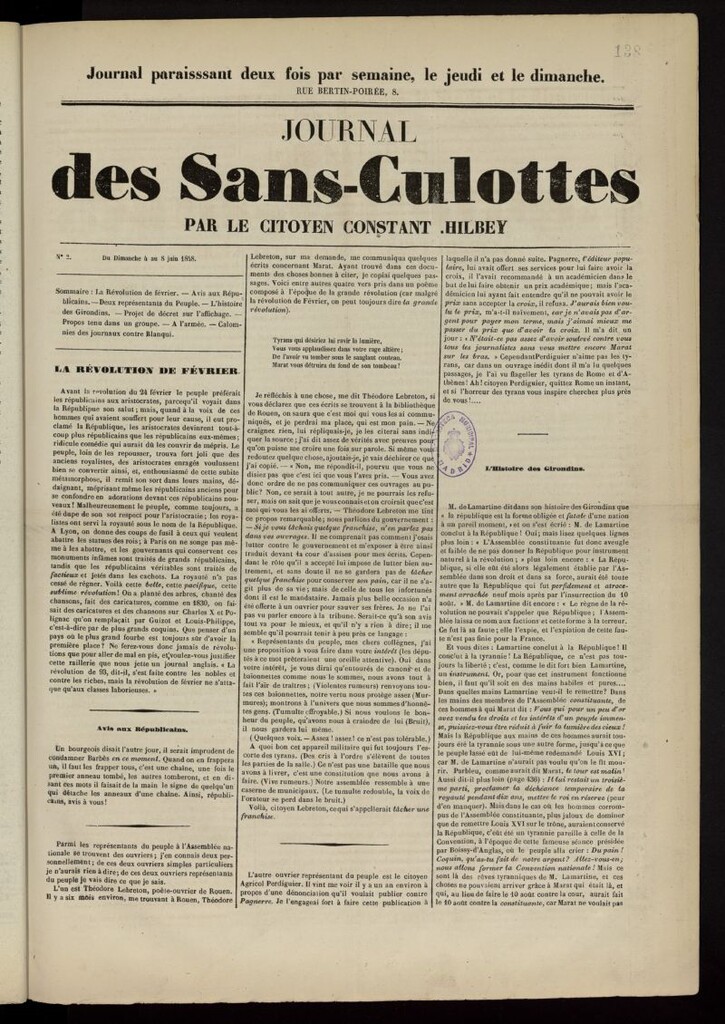 Miniatura de Journal de Sans-Culottes del 4 al 8 de junio de 1848, nº 2