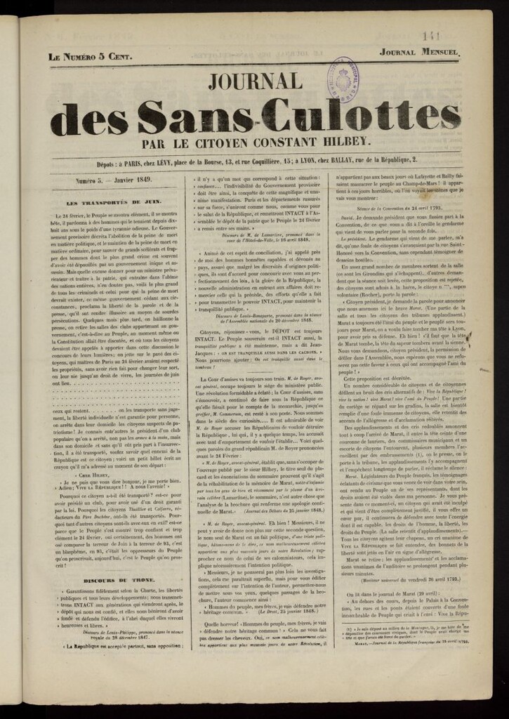 Miniatura de Journal de Sans-Culottes de enero de 1849, nº 5