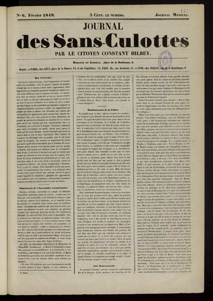 Miniatura de Journal de Sans-Culottes de febrero de 1849, nº 6