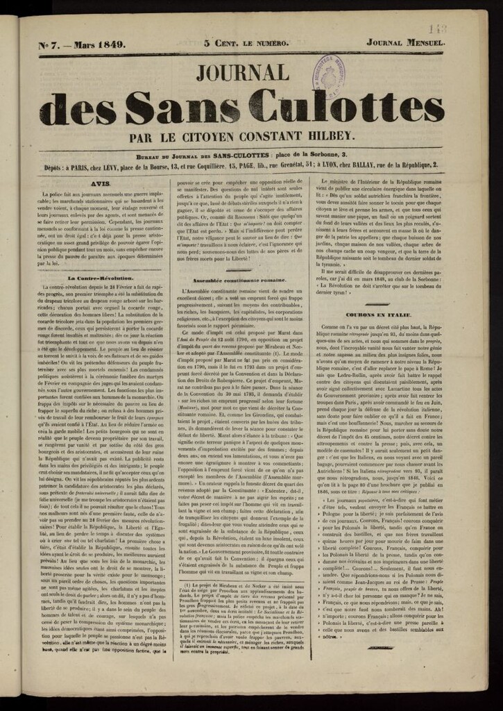 Miniatura de Journal de Sans-Culottes de marzo de 1849, nº 7