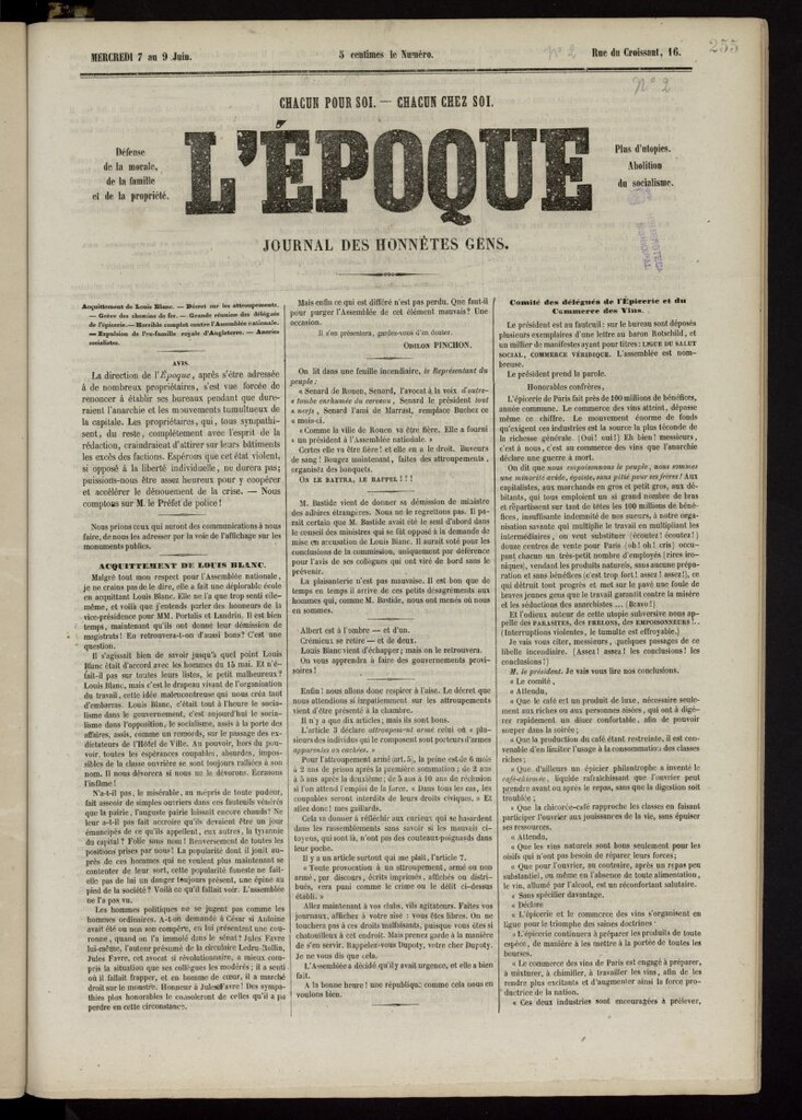 Miniatura de L´Époque: journal des honnêtes gens del 7 de junio de 1848, nº 2