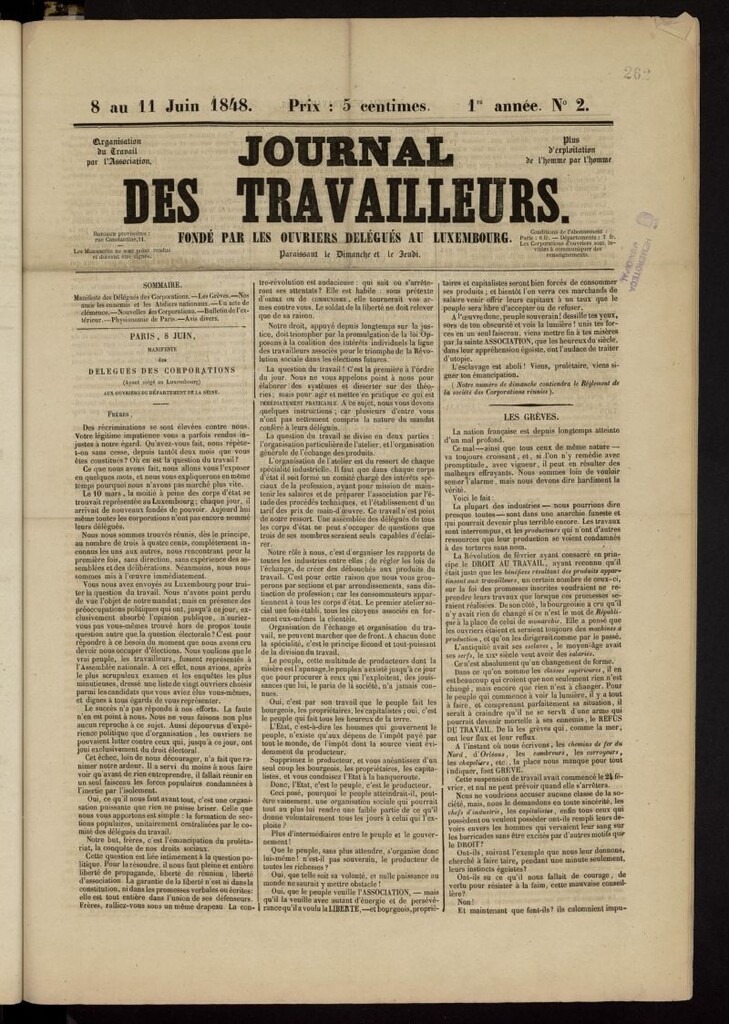 Miniatura de Journal des Travailleurs del 8 de junio de 1848, nº 2