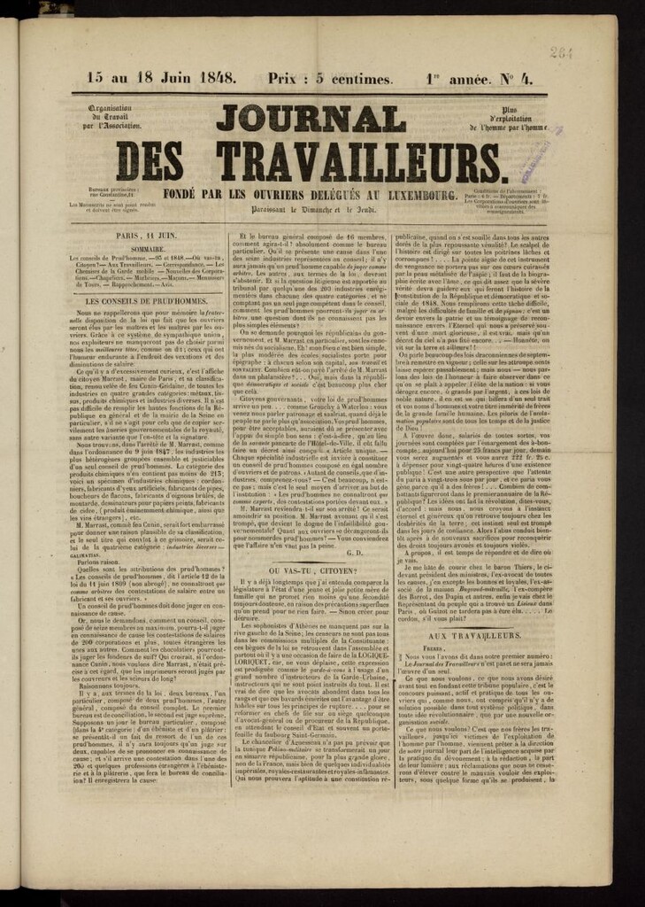 Miniatura de Journal des Travailleurs del 15 de junio de 1848, nº 4