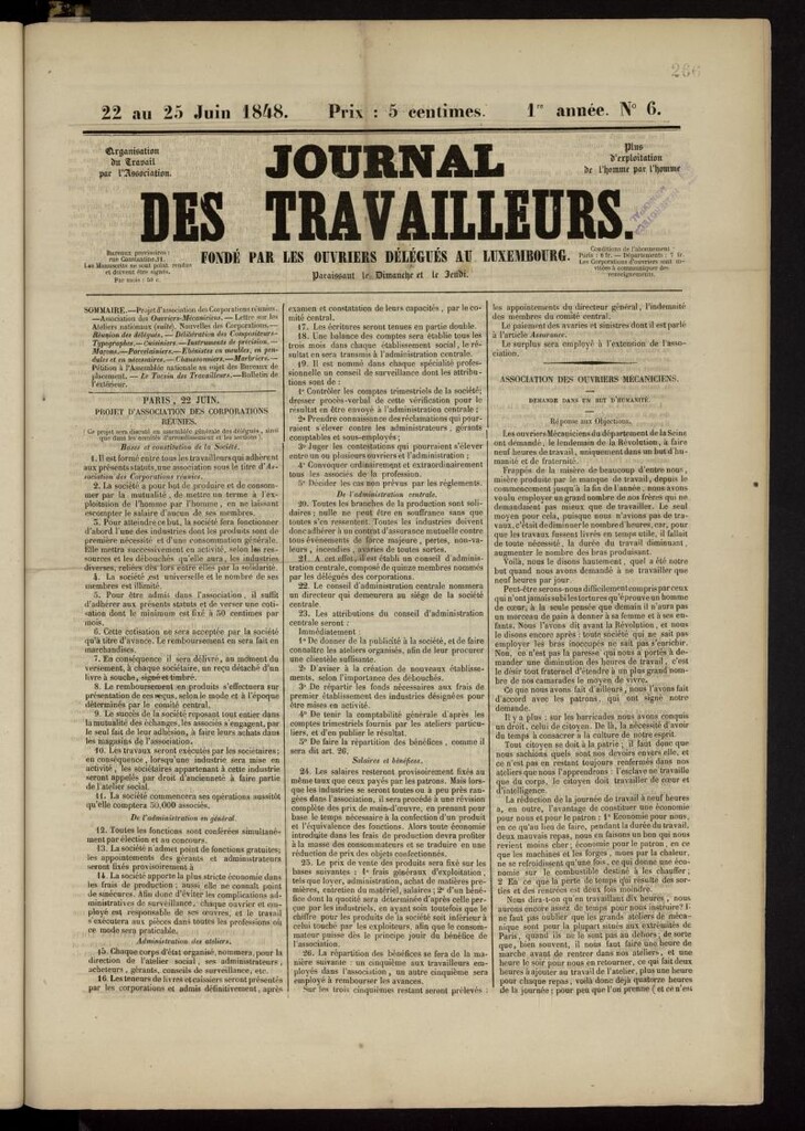 Miniatura de Journal des Travailleurs del 22 de junio de 1848, nº 6