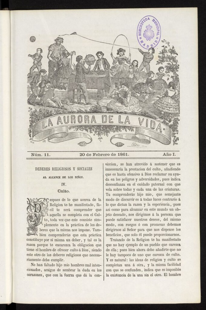 Miniatura de La Aurora de la Vida: único periódico ilustrado dedicado a niños de ambos sexos del 20 de febrero de 1861, nº 11